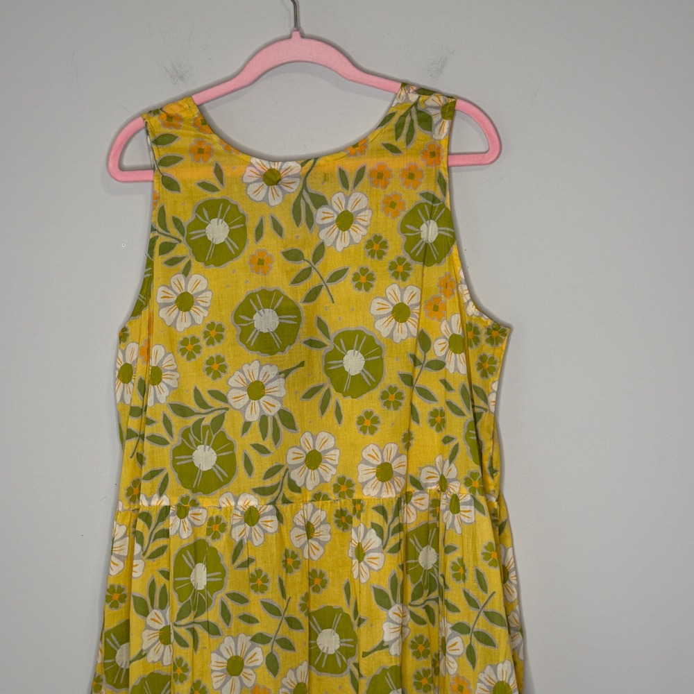 Gudrun Sjoden Yellow Floral Organic Cotton Tiered Midi Dress XL New 33-725-21 - Picture 11 of 11